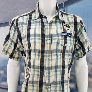 7 of Diamonds RETRO Hipster Shirt Blue/Green Plaid